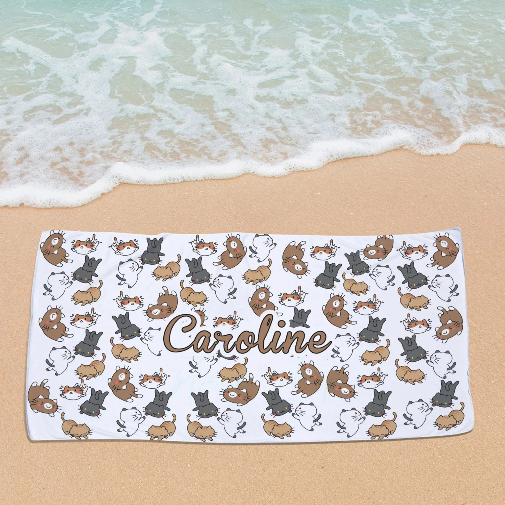High Quality Birthday Vacation Gift Microfiber Towel Anime Cartoon Custom Lovely Cats Beach Towel for Women Kids