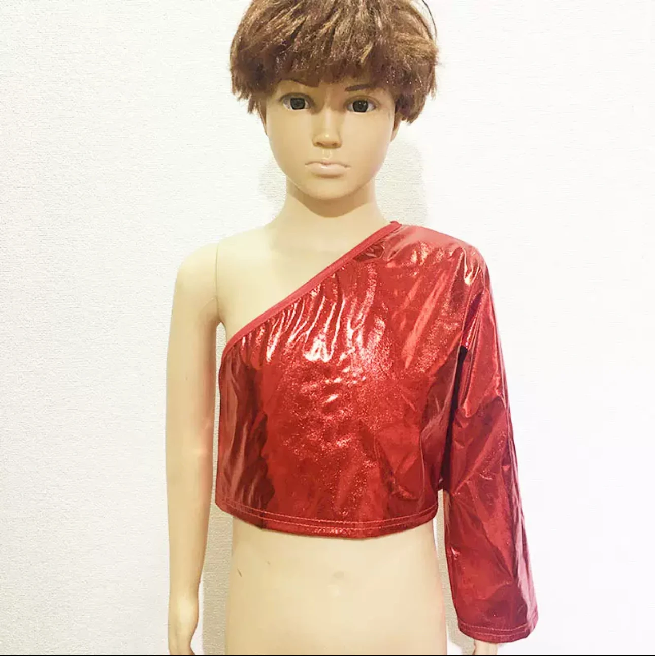 Stage cheerleading costume Boys Girls technology oblique shoulder long sleeve T-shirt single off-the-shoulder dress dance dress