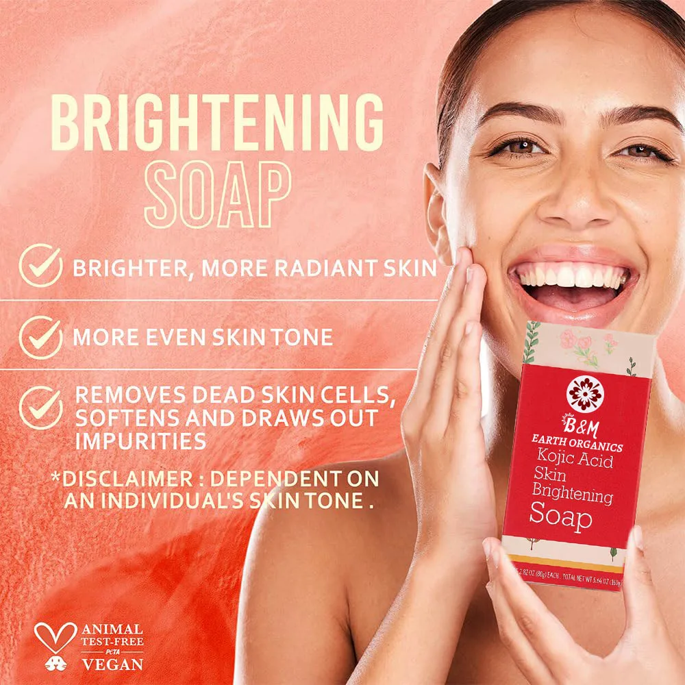 White Pure Kojic Acid Skin Brightening Soap Glycerin Soap Bar for Exfoliating Face with Tea Tree Coconut Oil Sun Damage Skin