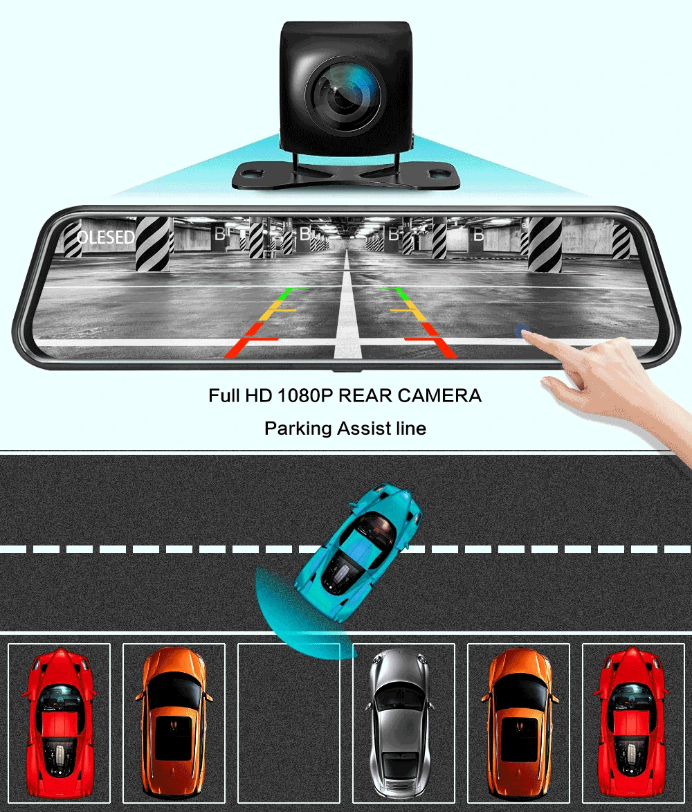 10-дюймовый Автомобильный видеорегистратор с Wi-Fi и GPS двойным объективом полноразмерный сенсорный экран зеркало заднего вида автомобиль blackbox