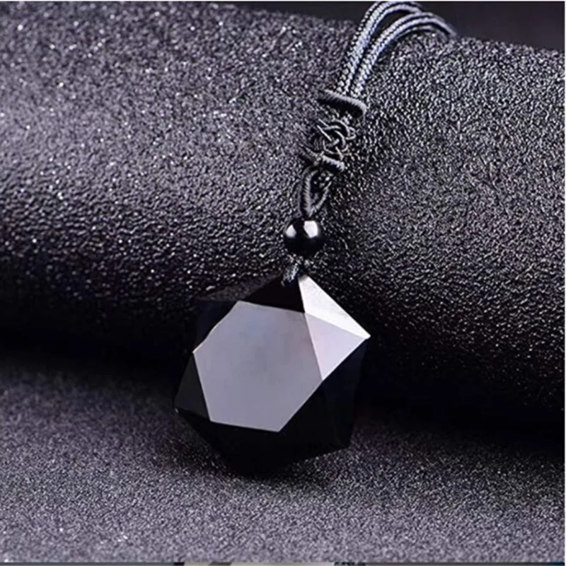 Black Obsidian Six Stars Lucky Amulet Love Natural Stone Pendant Necklace For Women Men Love Crystal Pendulum Jewelry