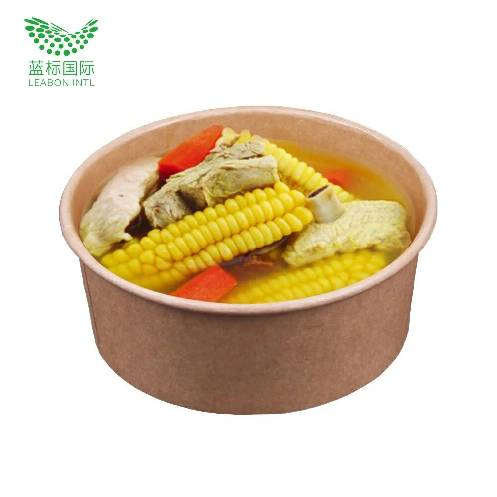 Wholesale Cheap Kraft  Paper bowls with lids Salad bowl food packaging containers to restaurant take away