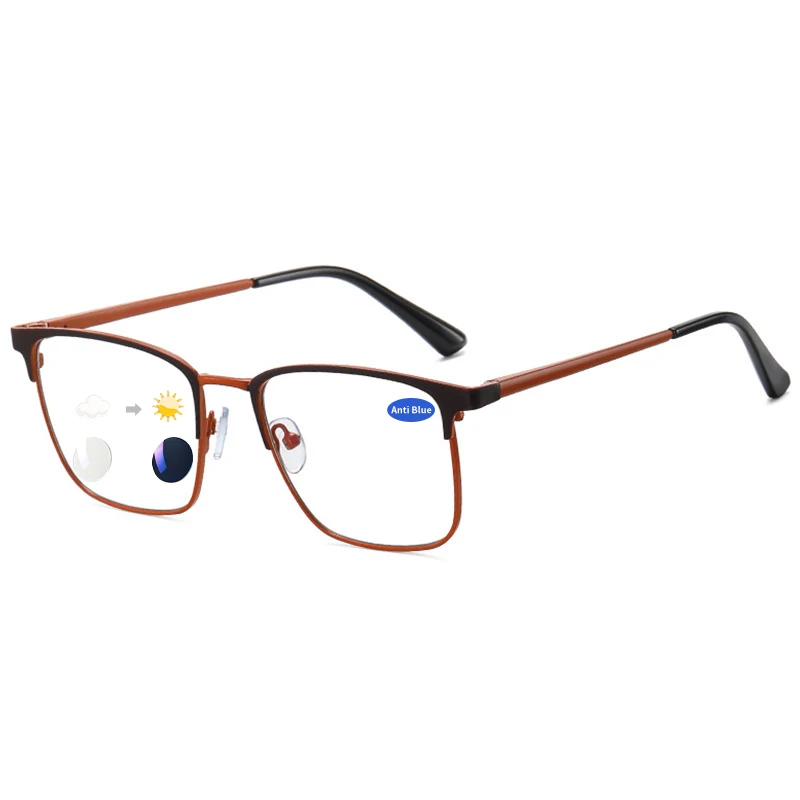 Trend 3849 Men Fashion Photochromic Square Metal Photogray Eyewear Computer Anti Blue Light Blocking Glasses Eyeglasses