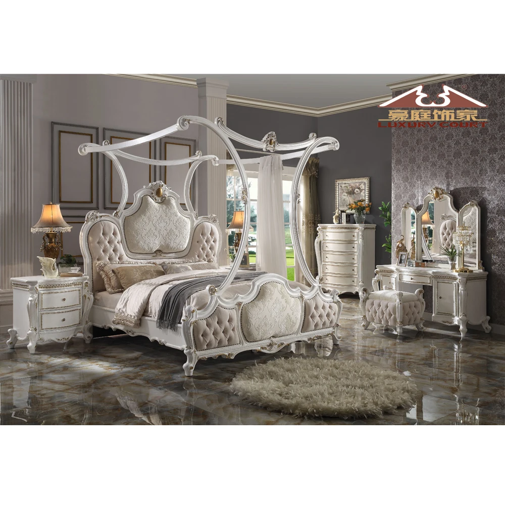 Longhao  Luxurious Italy Baroque Style Customized French Royal Style Luxury Bed room Set Antique Royal European Style Bed