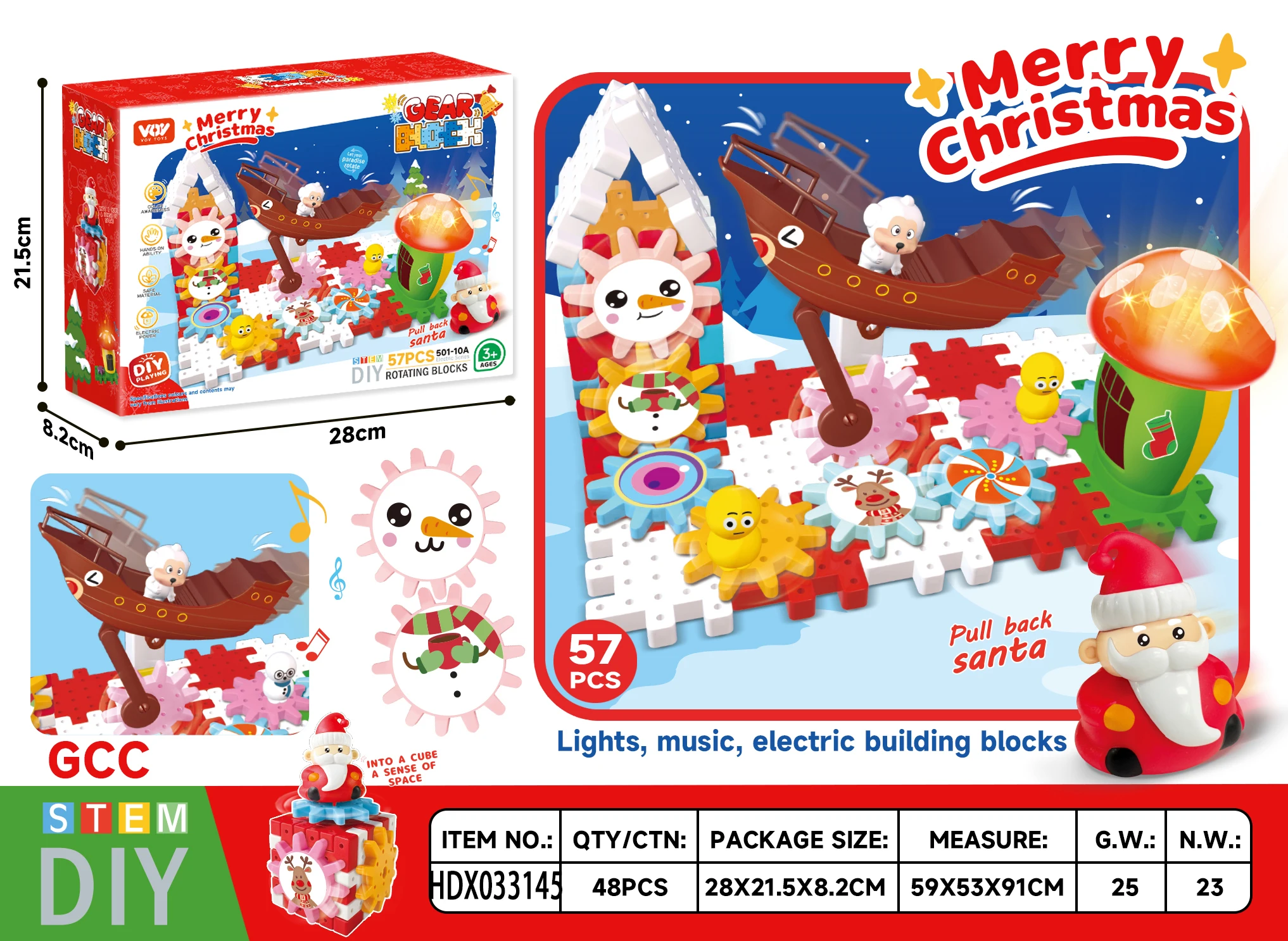 Educational Puzzle diy STEM christmas santa brick set toy 57pcs Motorized Spinning Gears Building Blocks Toys
