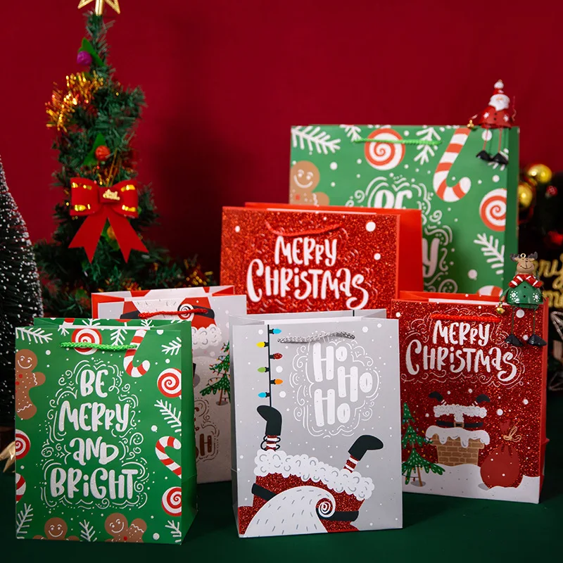 Christmas Gift Paper Bags with Handle Boys and Girls Christmas Candy Bags Paper Goody Christmas Paper Gift Bag