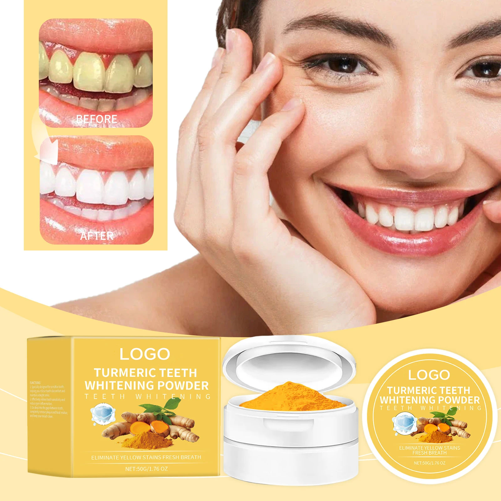 Wholesale Private Label 3 Day Turmeric Peroxide Tooth Whiten Powder Strong Pap Organic Whitening Powder For Teeth