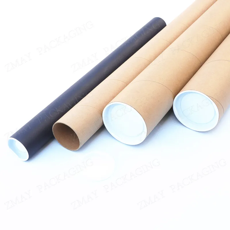 Biodegradable kraft cardboard black shipping tubes with plastic caps mailing tube for poster
