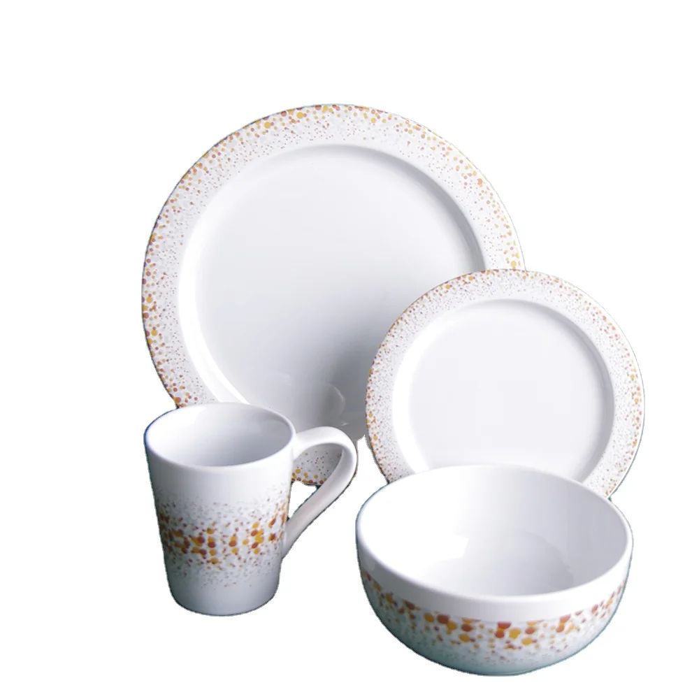 Bright gold point European ceramic 16 pcs/set of tableware wholesale Restaurant hotel European ceramic tableware wholesale