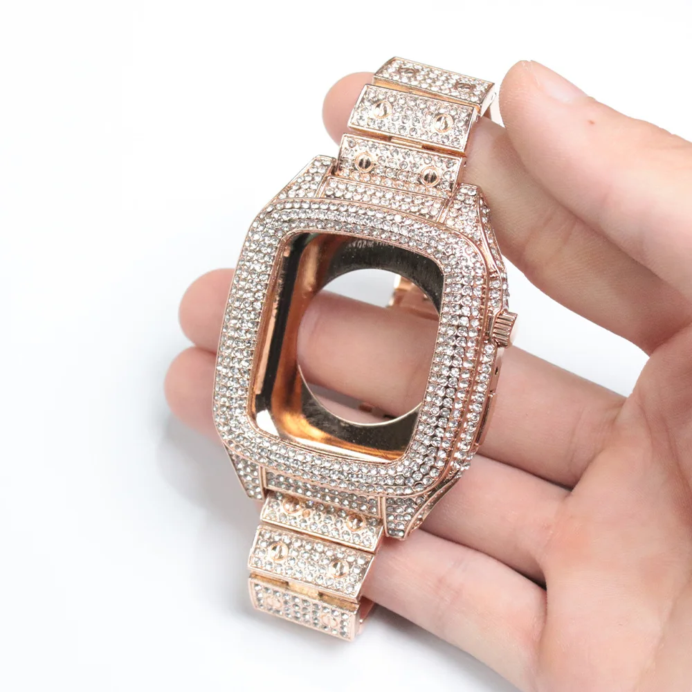 Suitable for Apple Diamond Watch Case 45MM Apple Watch Strap Integrated Metal Flash Diamond Protective Case