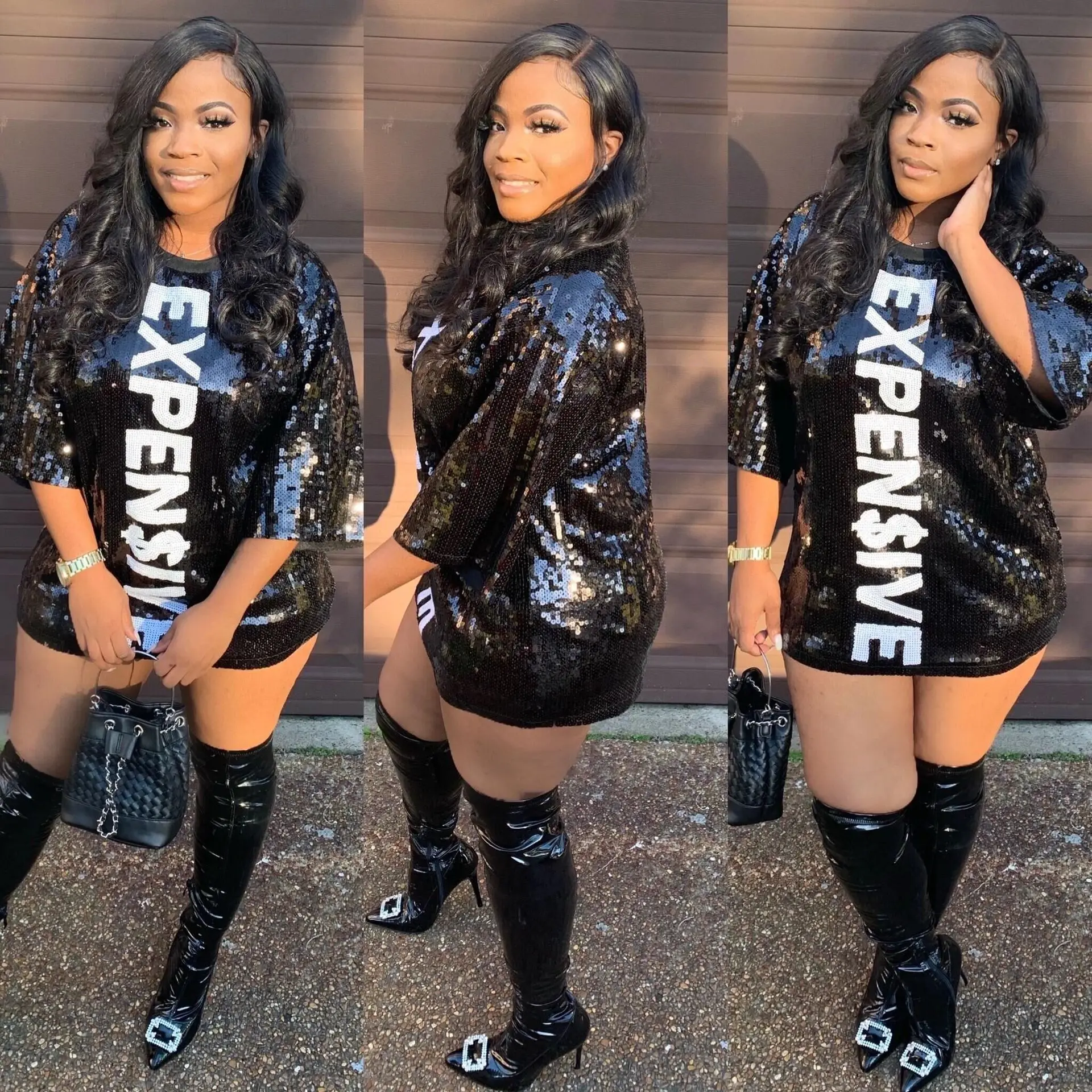 
 Дизайнерские женские пикантные короткие шорты с буквами и блестками, рубашка-футболка с длинным рукавом, красное мини-платье, повседневные платья с кристаллами для женщин  