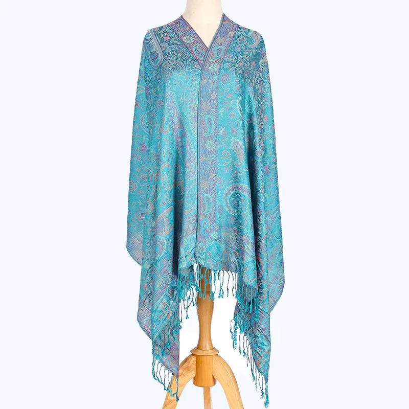Good Sale Wholesale Ethnic Style Paisley Jacquard Ladies Pashmina Scarf Shawl High Quality Custom Cashmere with Tassel