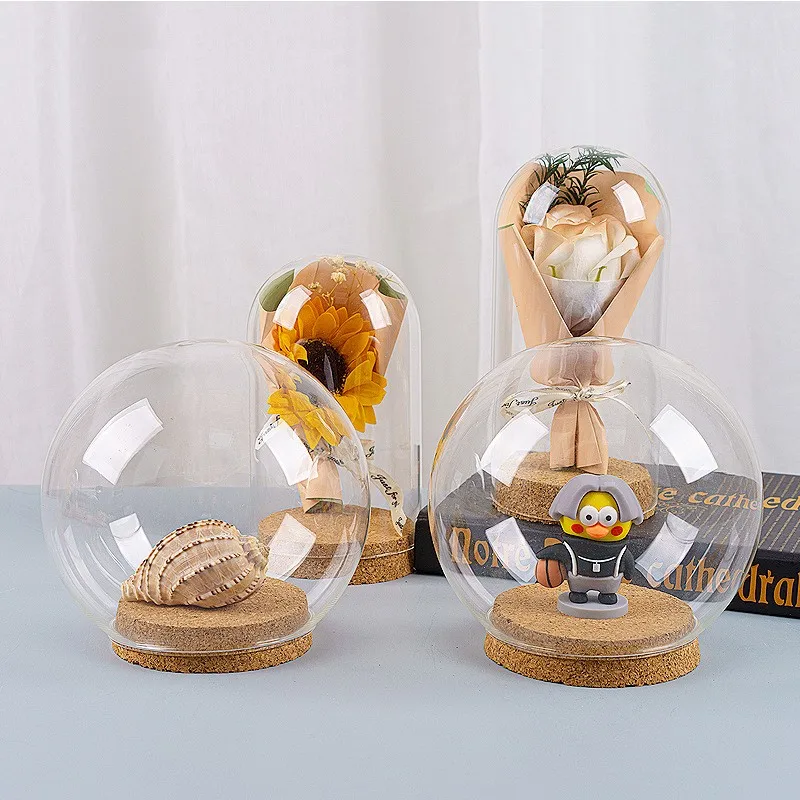 Wholesale different size glasses dome with cork base glass vase ornament decoration custom logo