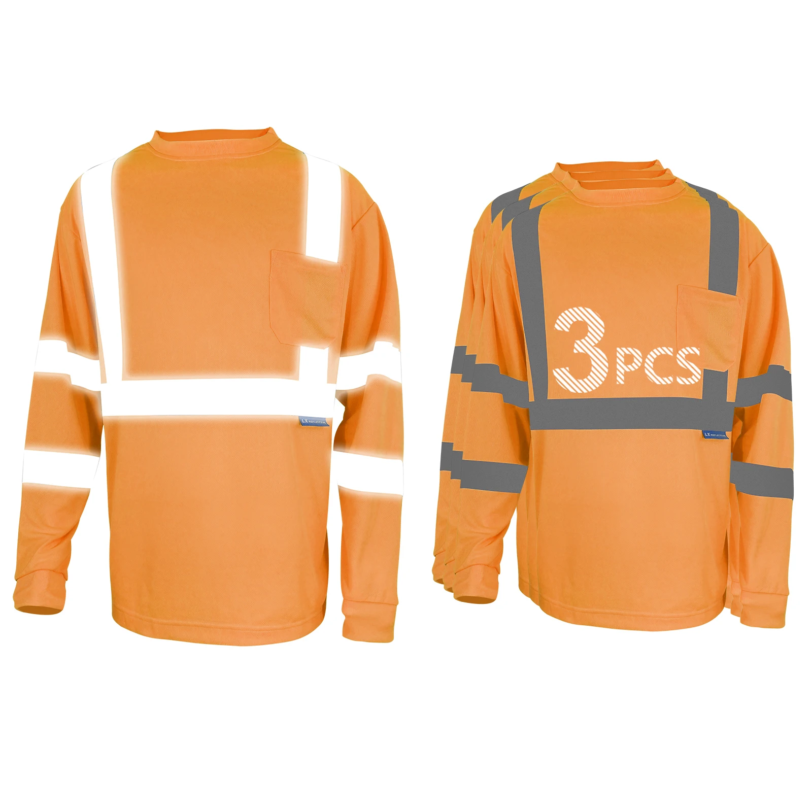 LX Stock Long Sleeve Hi Vis Reflective Shirt Orange Safety Polo T Shirt Low MOQ Custom Logo Safety Shirt