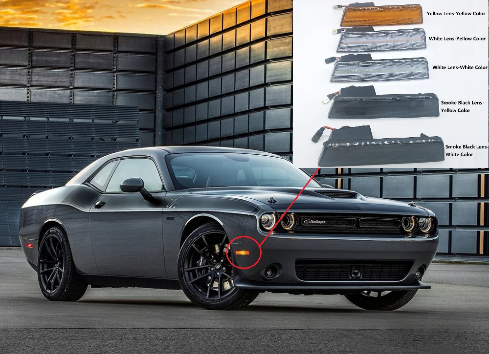 White Lens Yellow Color Front LED Side Marker Lamps  for Dodge Challenger 2008 2009 2010 2011 2012 2013 2014