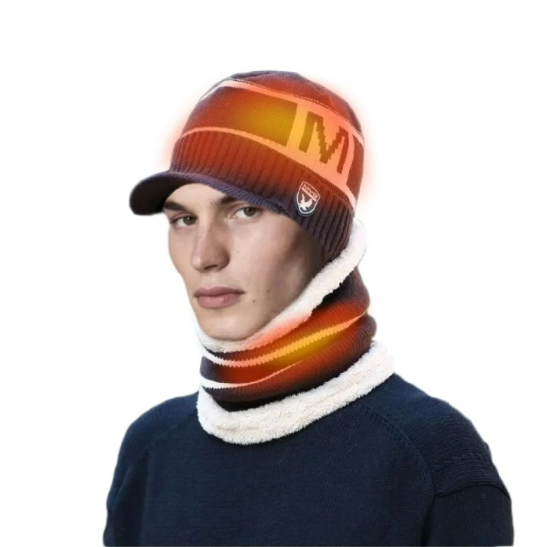 wholesale OEM Winter outdoor sport warm colourful Rechargeable Battery for Women scarf and hat two-piece suit Heated Hat scarf