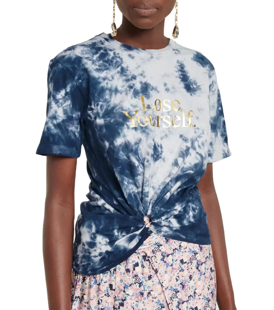 2021 XIUYU хлопковая Футболка с узелком и принтом, может быть изготовлена на заказ, темно-синяя футболка для женщин