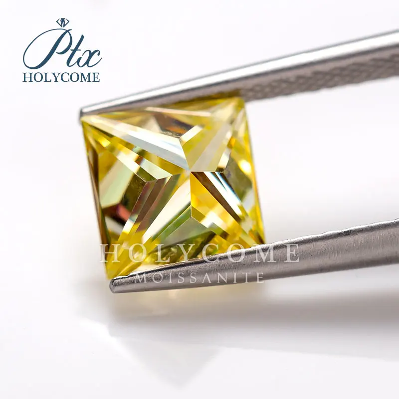 Holycome 3EX past diamond tester VVS fancy yellow diamond princess cut wholesale loose moissanite