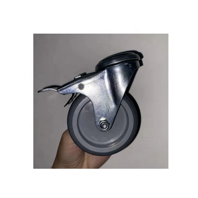SQ Castor 75mm TPR Bolt Hole Casters light duty TPR small swivel Grey Rubber Caster Wheels for Medical Trolley Cart