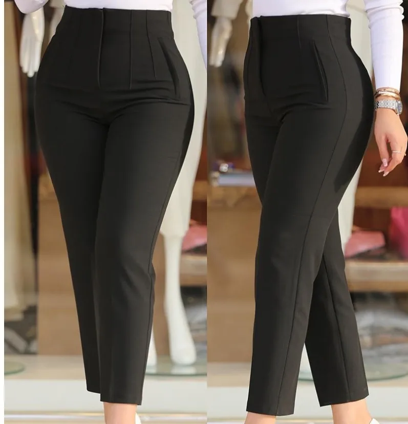 King Mcgreen Star Pencil Pants Elegant Solid High Waist Slim Zipper Fly Trousers Fashion Summer Female Chic Office Lady Pants