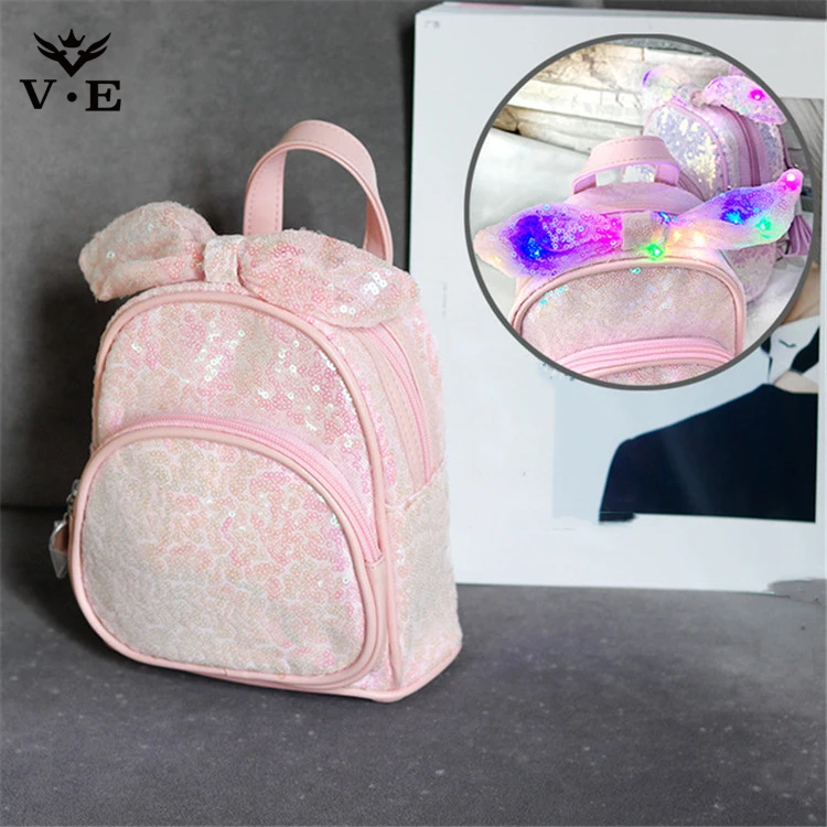 Cute girls mini sequins backpack lovely sequins backpack fashion blingbling sparkling LED light backpack