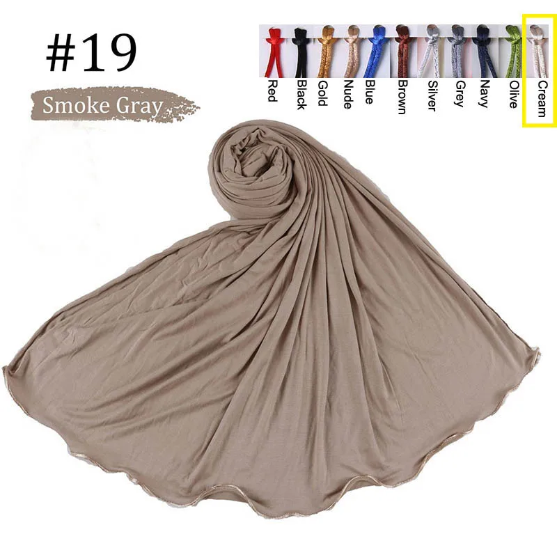 2 Side Lines Cotton Stretchy Plain Jersey Hijab Scarf With Colored lines Nertherlands Arab Muslim Women Shawls