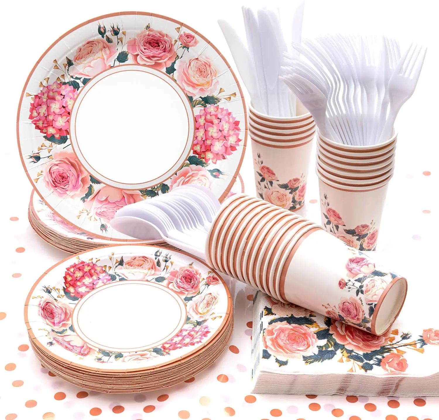 24 pieces retro flower party supplies rose flower disposable paper tableware set baby shower birthday gift tea party