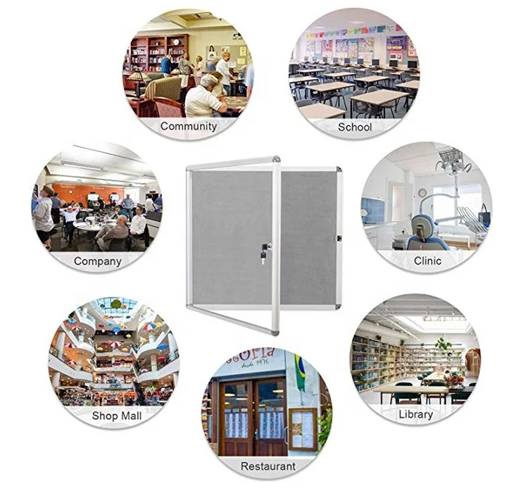 
Aluminum frame wall mounted lockable cork bulletin board enclosed acrylic doors notice board with keys 