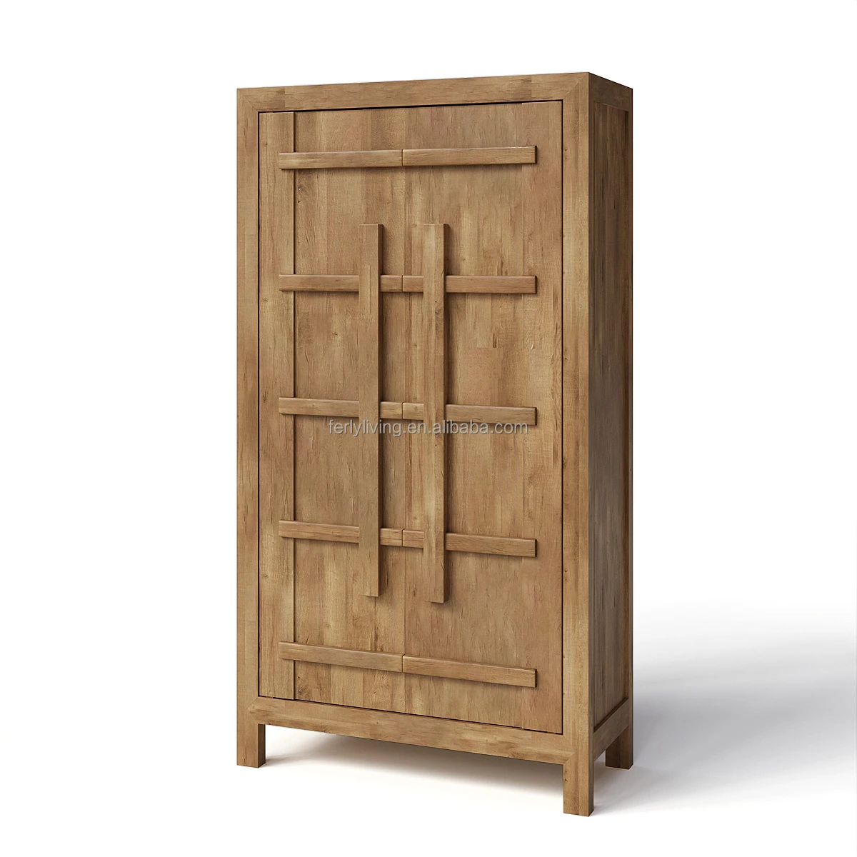 Modern American Style Living Room Wooden Solid Wood Cabinet Aged Natural Oak Panel Double-Door Cabinet