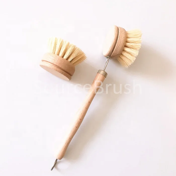 customize zero plastic stainless steel with natural sisal bristles brush for clean bottles glass cups with wooden handles