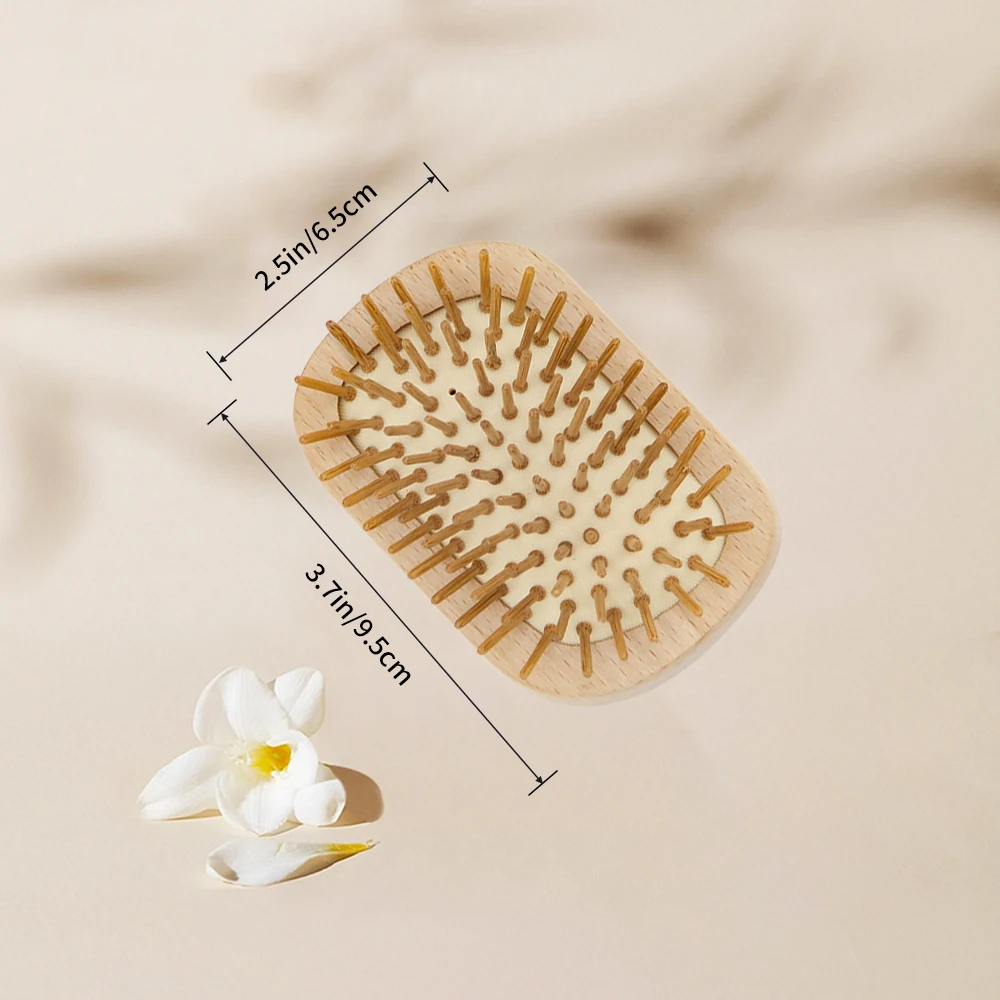 Hot Sale Portable Round Shape Bamboo Wood Hair Brush Natural Bamboo-teeth Hair Detangling Brush for Women Men Children
