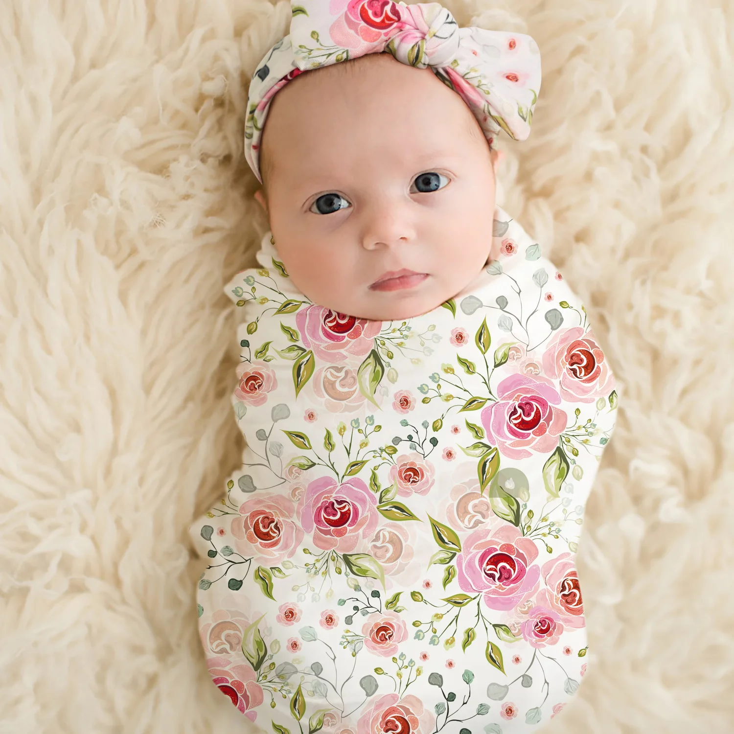 European And American Style Newborn Baby Photography Props Fantastic Flower Baby Wrap With Bow Tie Outfit
