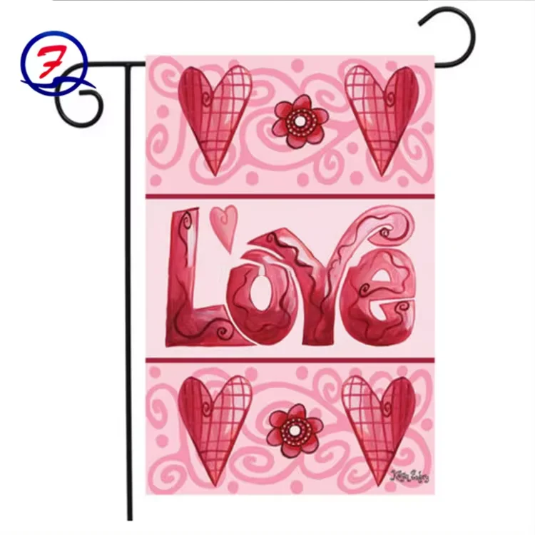 Manufactory Outdoor Decorative Banner Valentine Days Fall Winter Garden Flag with metal Stand Holder
