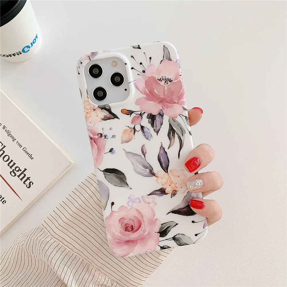 Vintage Flowers Phone Case for iPhone 14 12,Soft TPU Rubber Gel Floral Phone Cover for iPhone 13 Pro 11 X XS Max