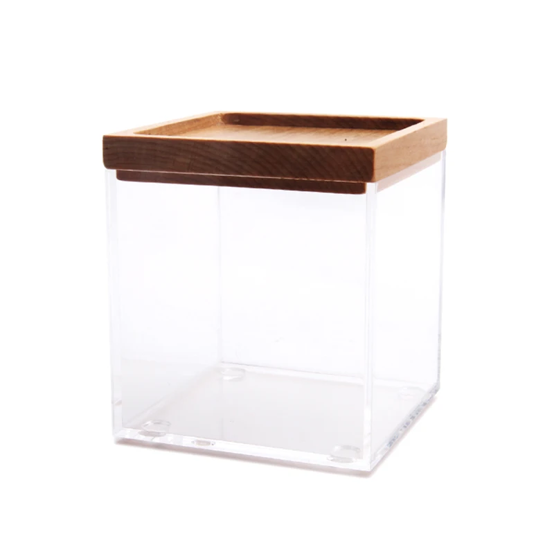 Cheap Clear Square Acrylic Storage Box With Wood Lid