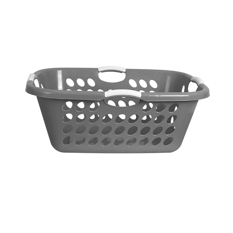 Fashionable Rectangular Plastic Laundry Basket Portable Handle Household Clothing Storage Basket Hollow Breathable Dirty Basket