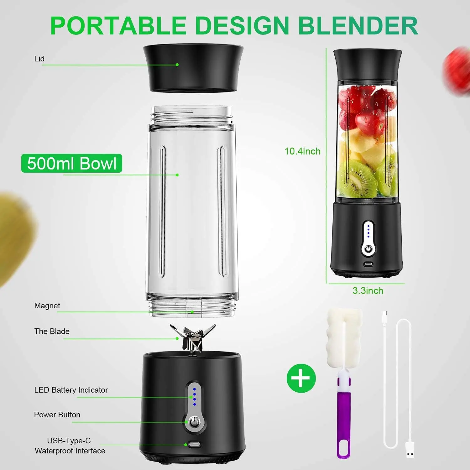 Wholesale 500ml usb rechargeable slow fruit juicer high powered portable blender for shakes
