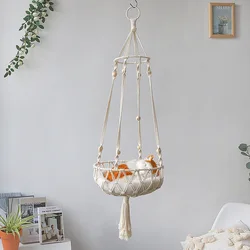 Bohemian Pet Hammock Cat Bed Handwoven Tassel Macrame Pet Cat Hammock Swing Bed Hanging Basket Net Bag For Cats