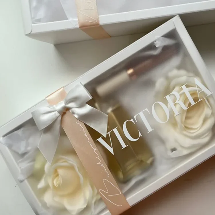 Personalized Empty Gift Boxes For Bridesmaid Proposal Bridal Party Gift Boxes With Pet Clear Lid Custom Logo Ribbon