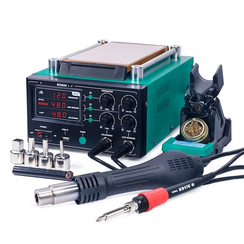 853AAA-I 3 In 1 Multi-functional Hot Air Gun Rework Soldering Station LED Digital Display Desoldering Soldering Iron Station