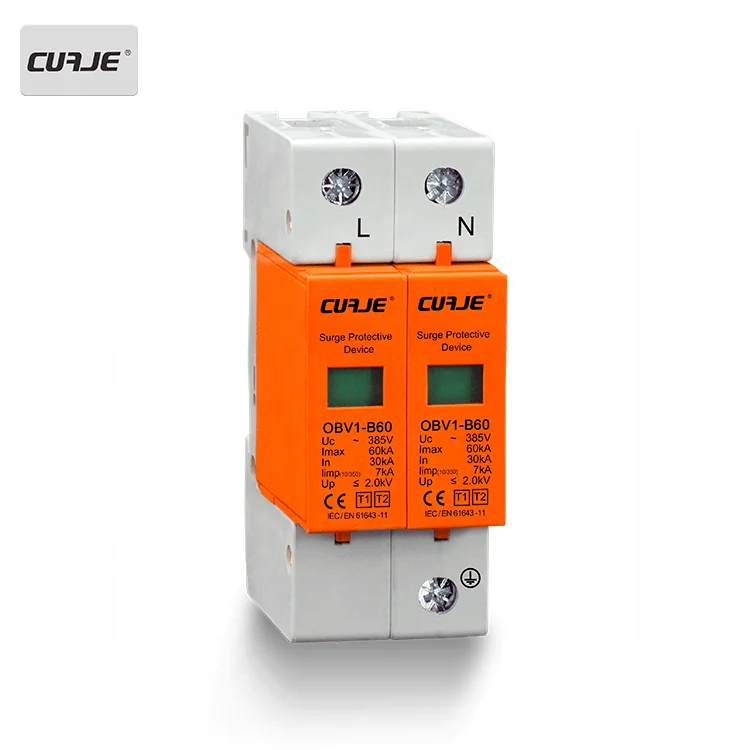 hot selling 2P AC Surge Protector Din Rail Single phase 60ka Surge Protection surge arresters class 1+2 made in china