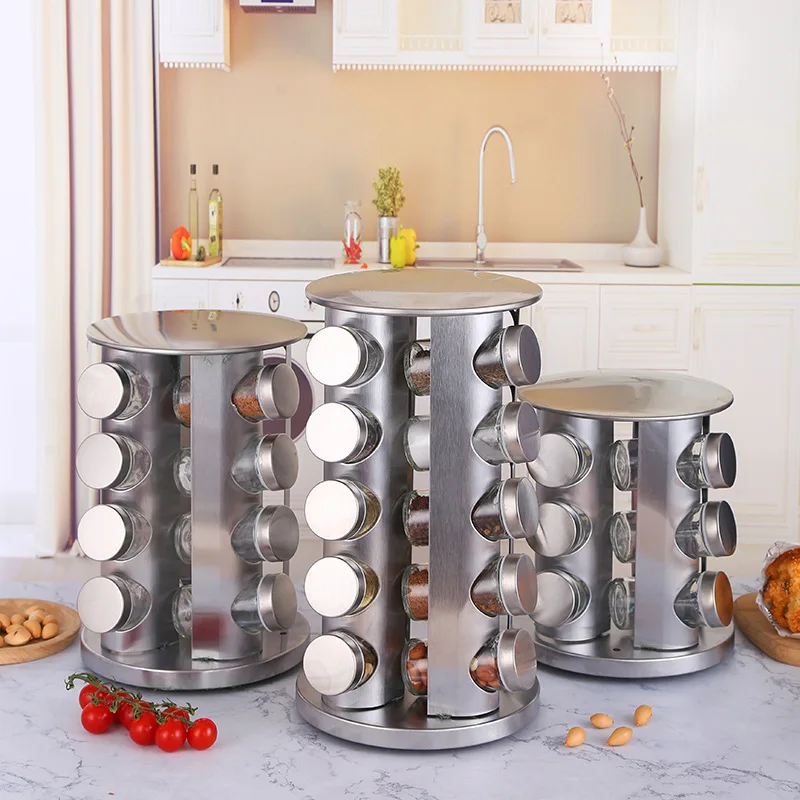 Revolving Spice Rack Set with 20 Spice Jars, Kitchen Spice Tower Organizer for Countertop or Cabinet