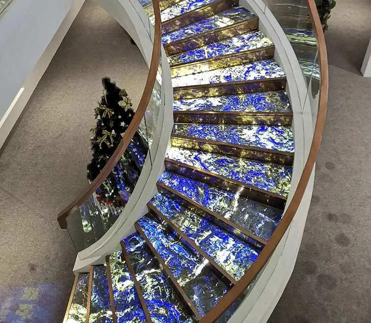 Luxury Villa Decor Natural Stone Bolivian Blue Granite Slabs Backlit Panel Azul Bahia Granite