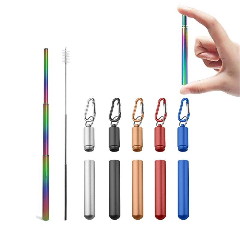 Reusable Stainless Steel Straws Telescopic Custom Logo Metal Straws with Aluminium Case