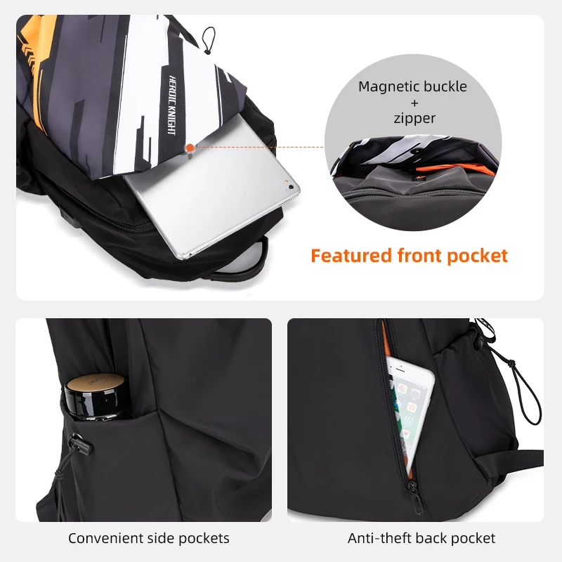 Simple Design Fashion Business Travel School Bag Oxford Laptop Backpack with USB Charging Port and Earphone Hole