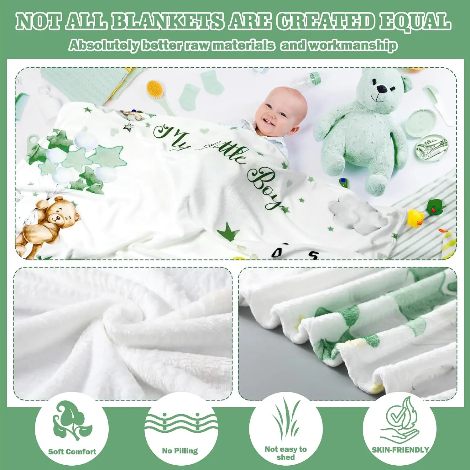 White Sublimation Bear Star Printed Flannel Fleece Monthly Baby Milestone Blanket for Newborn