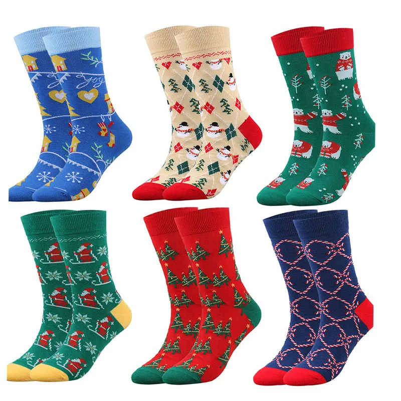 Wholesale New Design Custom Funny Colorful Holiday Novelty Cozy Crew Gift Plain Xmas Happy Christmas Tree Socks Stocking