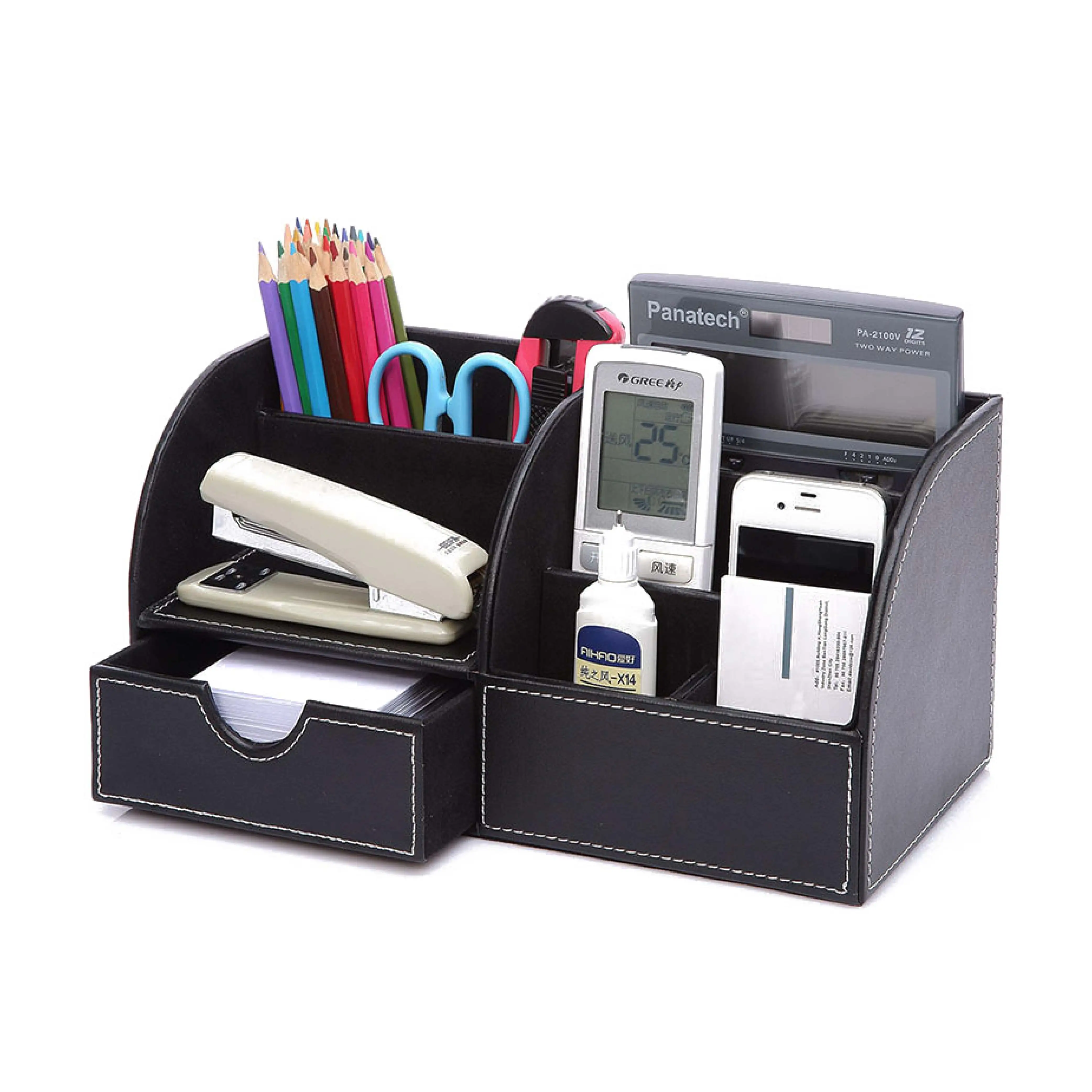 Multifunction Desk Accessories Organizer Pen Holder Custom Pu Leather School Home Desktop Storage Set Hotel Office Organizer