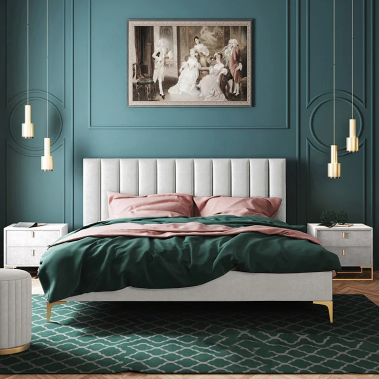 AIDI Full Size Tufted 12-14 Inch Adjustable Solid Slat Support Headboard Upholstered Wood Frame Platform Twin Bed With Mattress