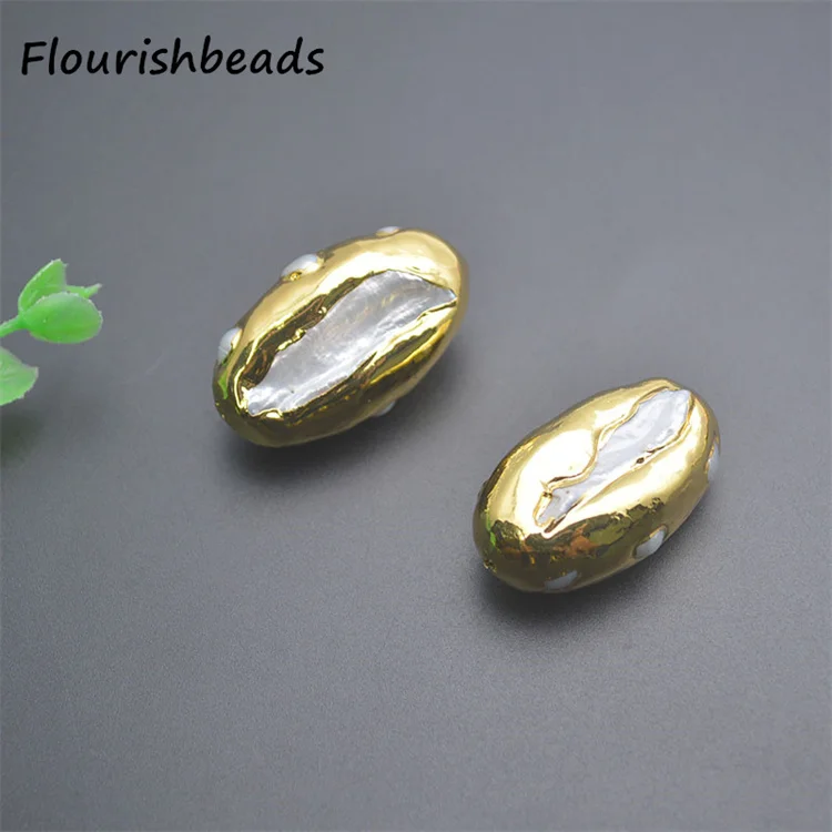 Wholesale  Gold Plated Long Oval Shape Natural Freshwater Pearl Loose Beads for DIY Jewelry Bracelet Necklace Making